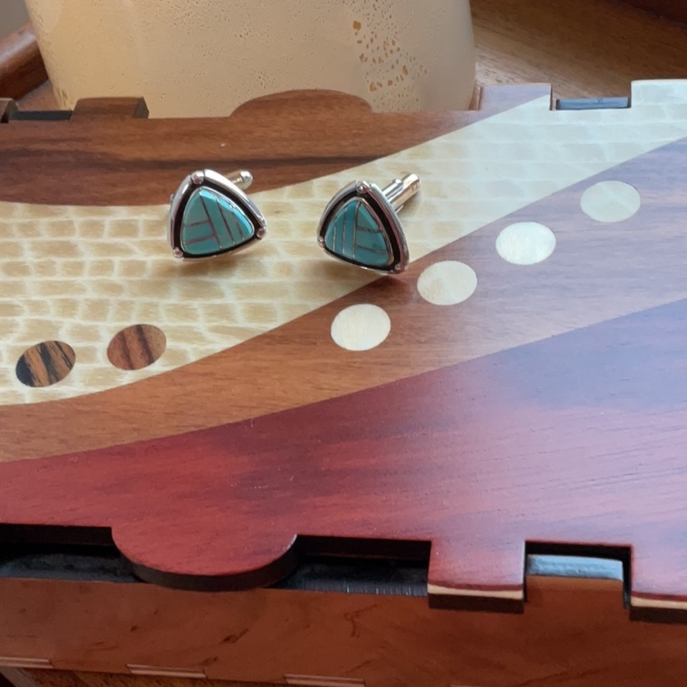 Genuine turquoise and sterling silver cuff links